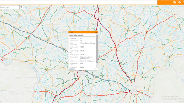 Sukurtas interaktyvus valstybinių kelių žemėlapis