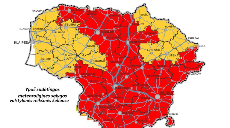 Valstybinės reikšmės keliuose – ypač sudėtingos meteorologinės sąlygos