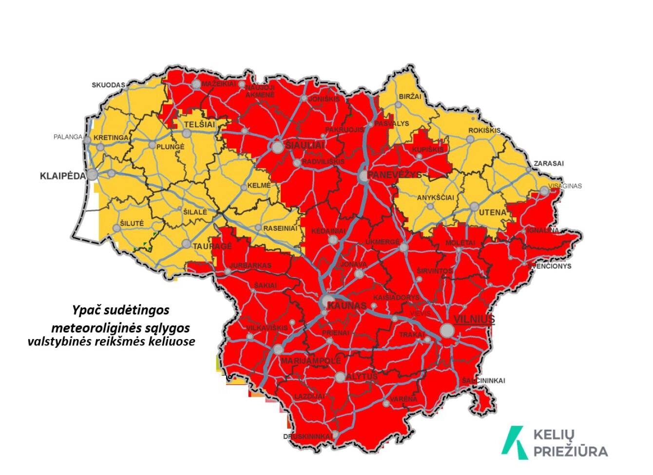 Valstybinės reikšmės keliuose – ypač sudėtingos meteorologinės sąlygos